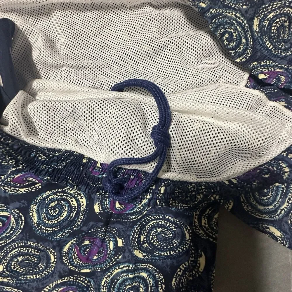Vintage 90s Champion Swim Trunks Mens 3XL Lined Shorts Retro Swirl Print Navy